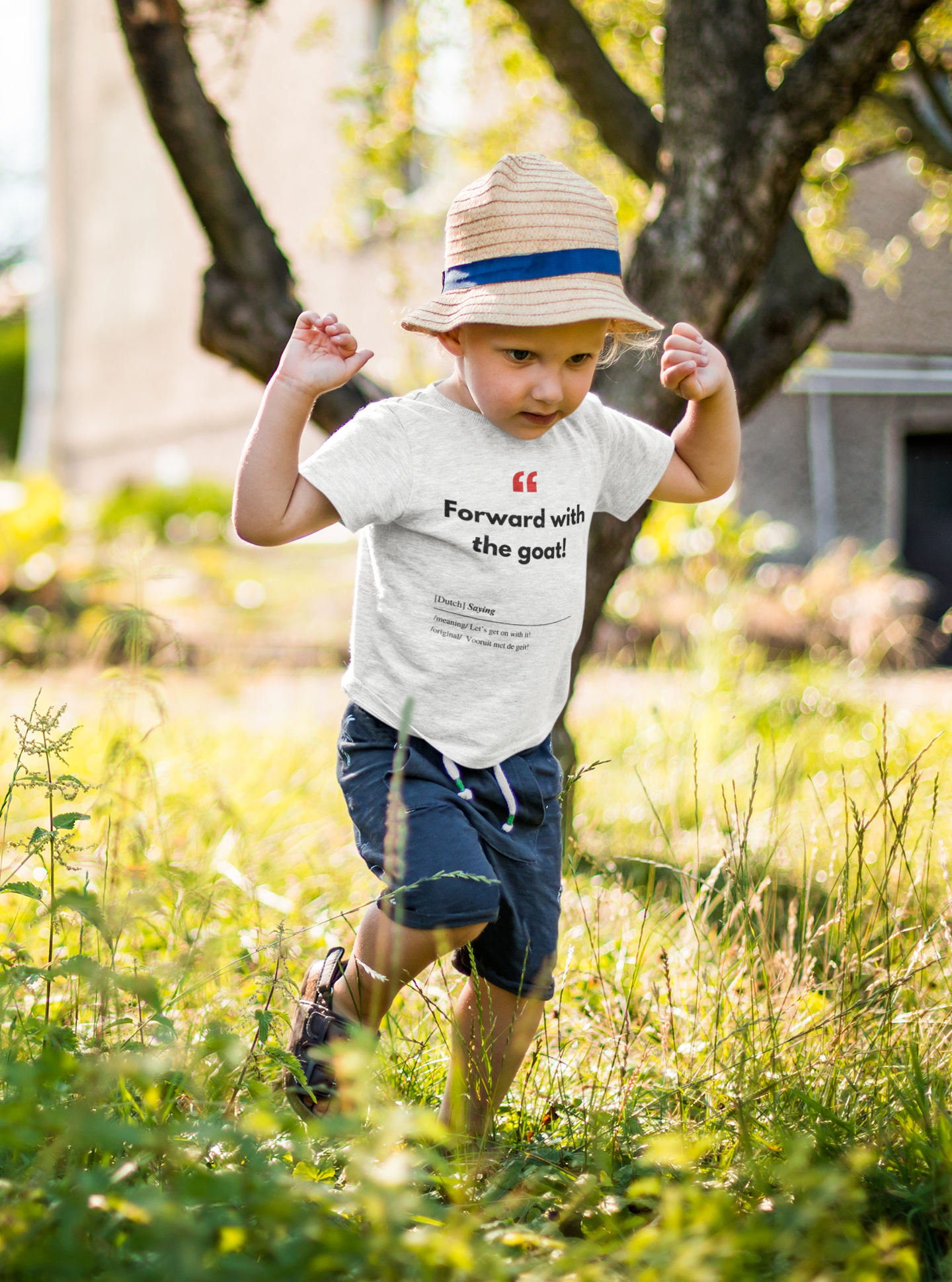 Baby Bloesje/Shirt (korte armen) met Vlaamse/Nederlandstalige Uitdrukking/Quote letterlijk vertaald naar het Engels (Flenglish) - Geit