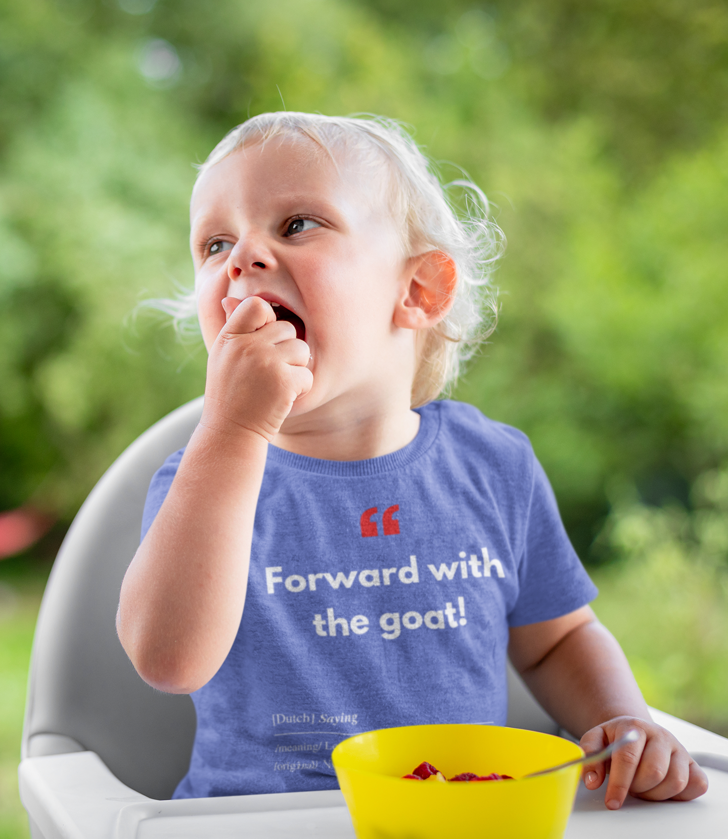 Baby Bloesje/Shirt (korte armen) met Vlaamse/Nederlandstalige Uitdrukking/Quote letterlijk vertaald naar het Engels (Flenglish) - Geit