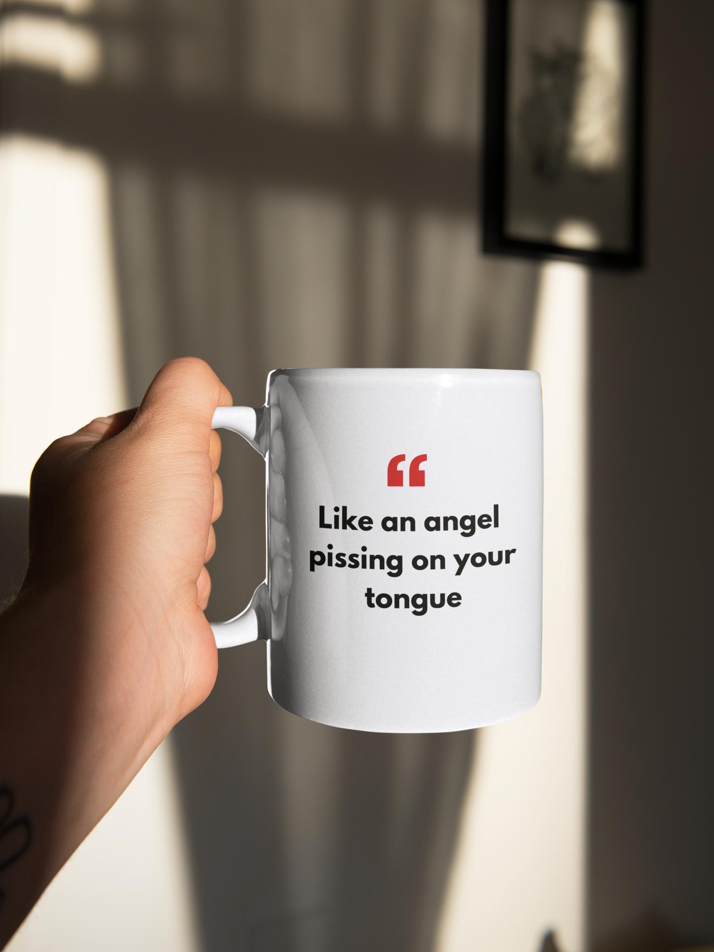 White Glossy Mug with Real Dutch/Belgian Saying/Quote Translated to English (Funny) - Angel